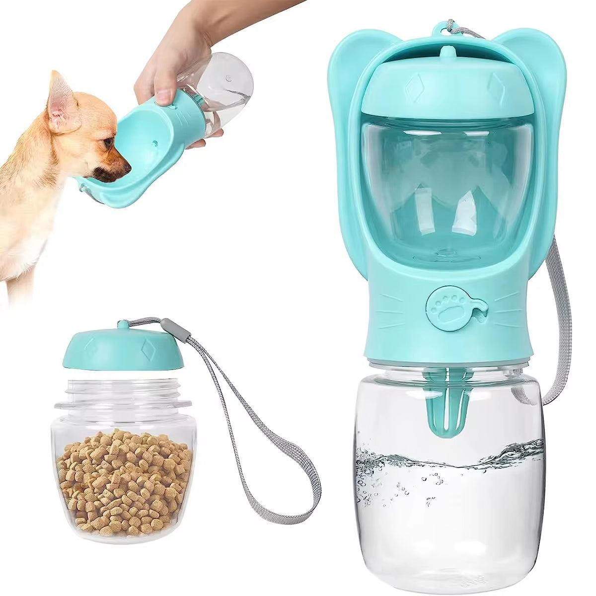 Dispenser per Animali Domestici Con Bottiglia D'Acqua per Cani Con Contenitore per Alimenti Staccabile, Chiusura a Prova Di Perdite per Escursioni in Viaggio