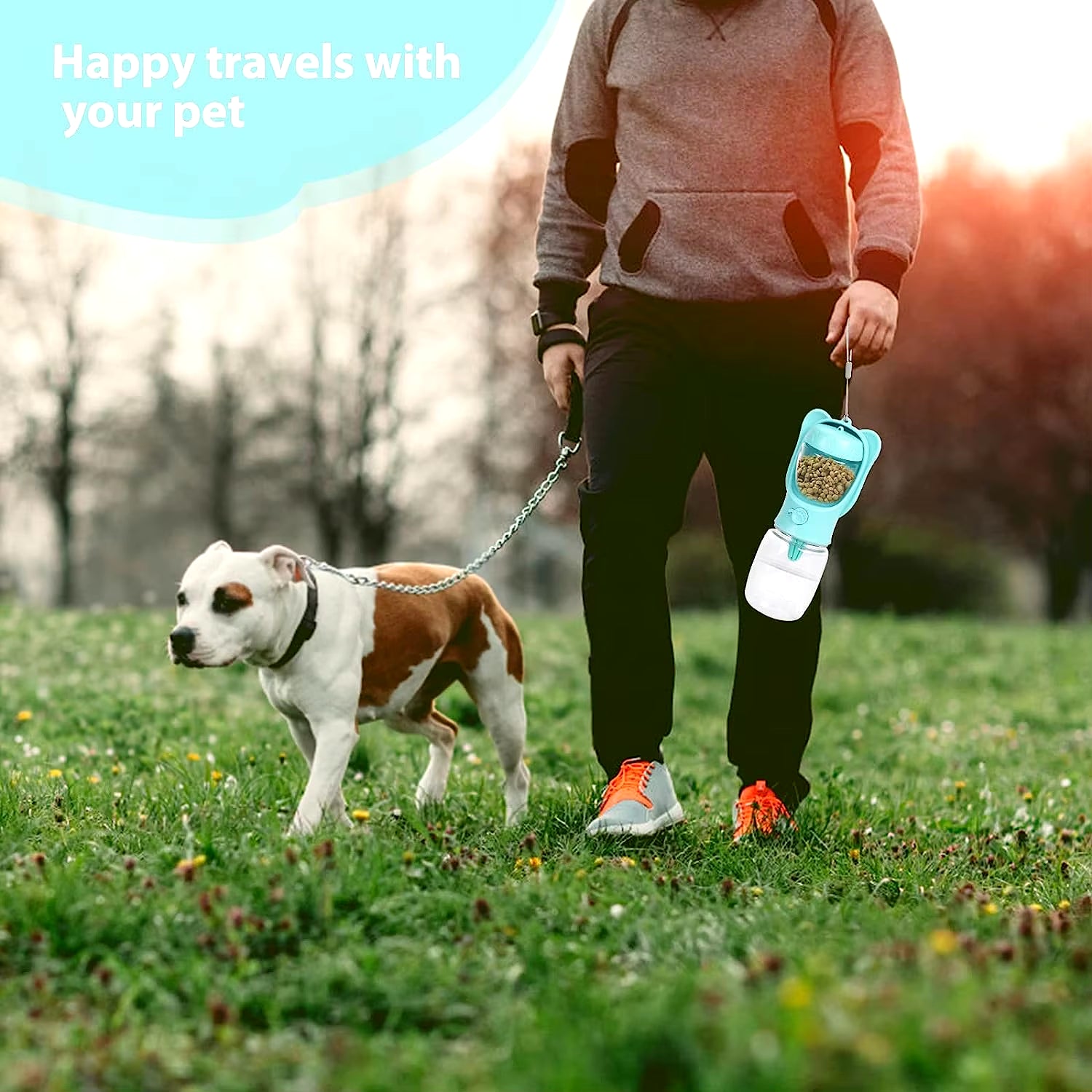 Dispenser per Animali Domestici Con Bottiglia D'Acqua per Cani Con Contenitore per Alimenti Staccabile, Chiusura a Prova Di Perdite per Escursioni in Viaggio