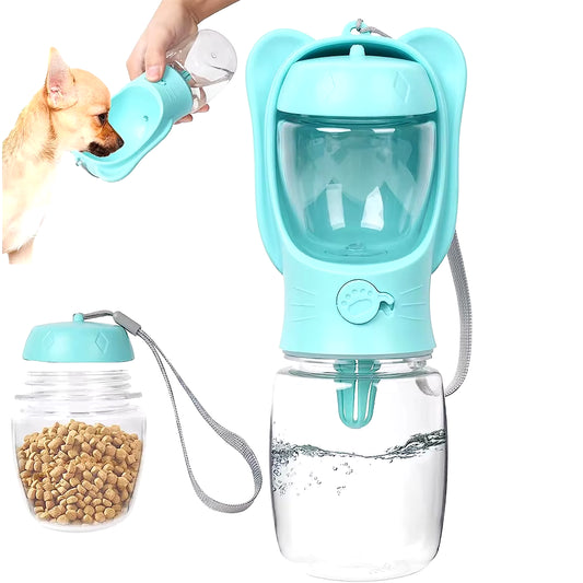 Dispenser per Animali Domestici Con Bottiglia D'Acqua per Cani Con Contenitore per Alimenti Staccabile, Chiusura a Prova Di Perdite per Escursioni in Viaggio